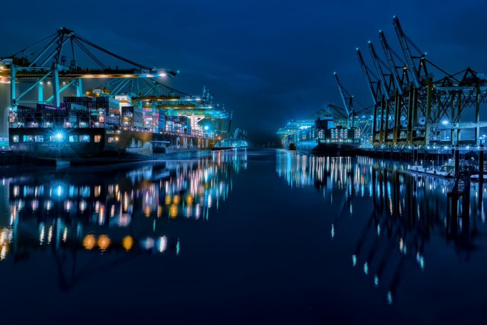 Night Port Reflections by Jürgen Muß — canvas wall art