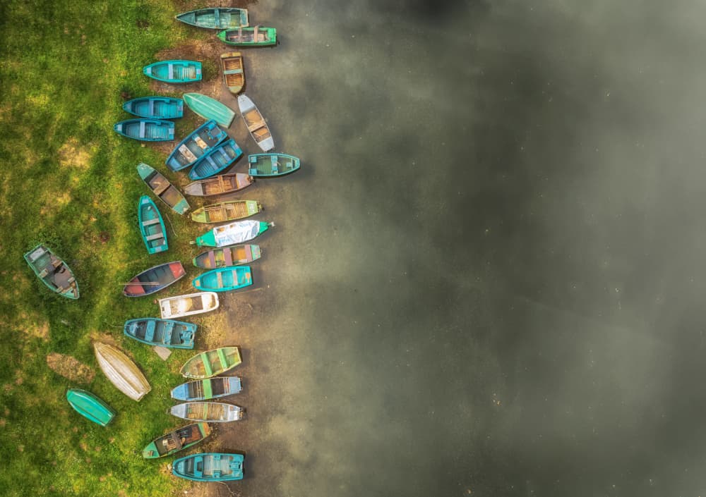 Boats on Green Shore by Guy Krier — canvas wall art