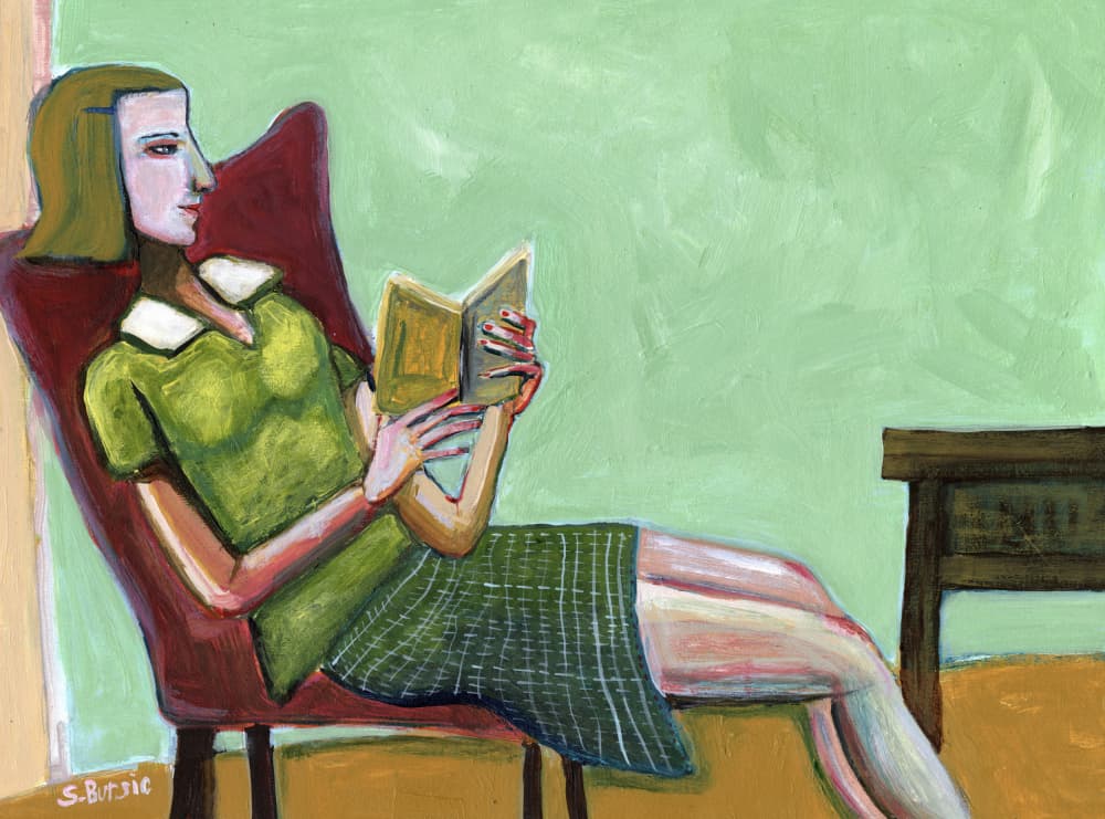 Woman Reading Book by Sharyn Bursic — canvas wall art