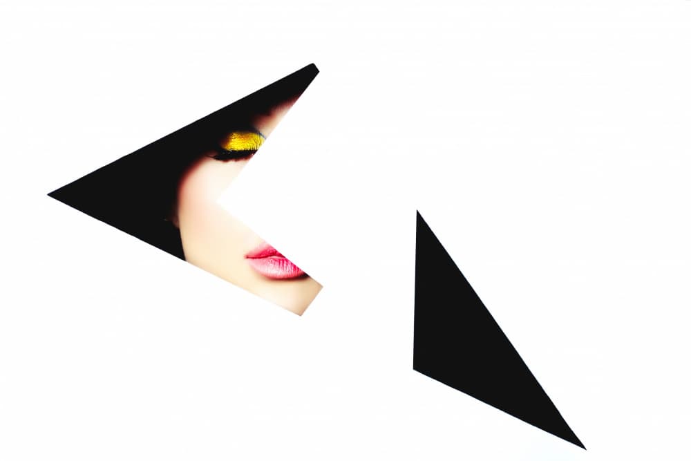 Geometric Eye Pink Lips by Ruslan Bolgov — canvas wall art