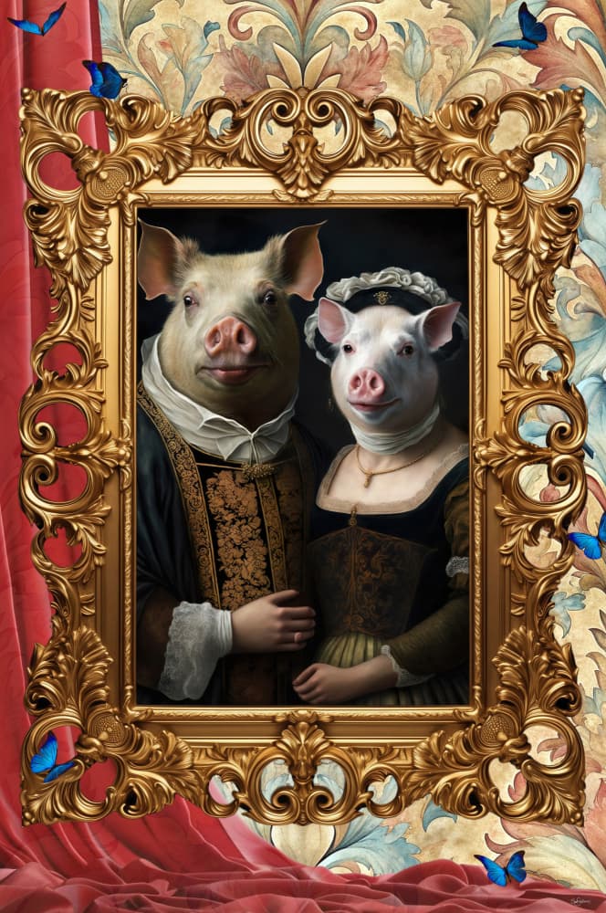 Renaissance Pig Couple by Sue Skellern — canvas wall art