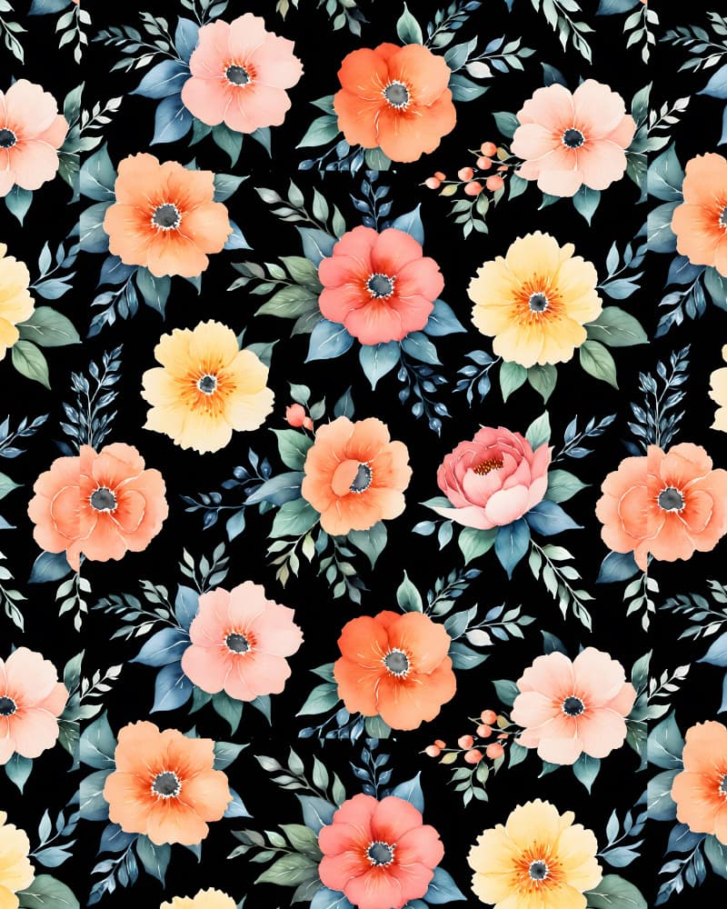 Vibrant Dark Floral Pattern by Kintsugi99 — canvas wall art
