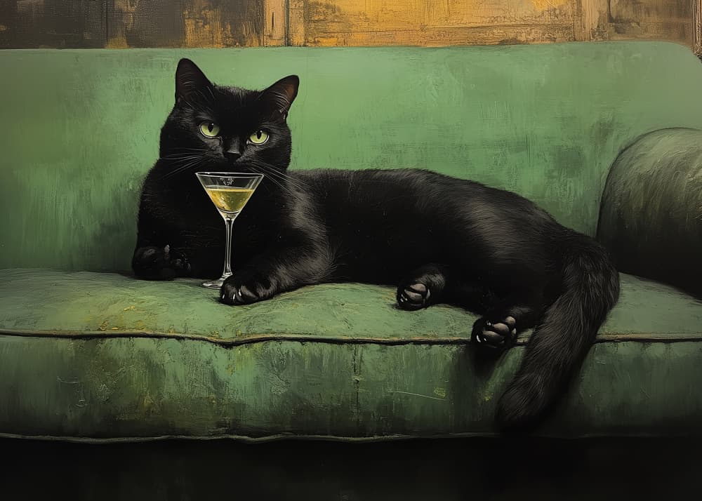 Resting Cat Green Sofa Martini 001 by Pictufy Studio — canvas wall art