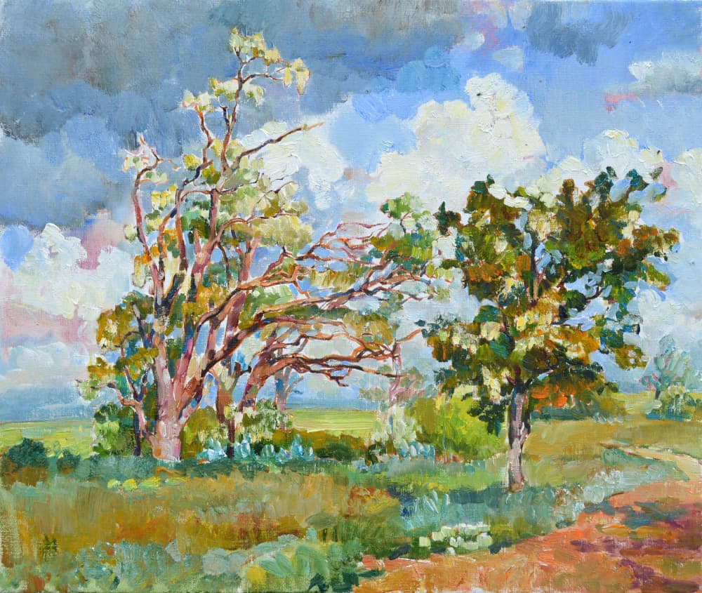 Vibrant Trees Rural Landscape by Andrii Kutsachenko — canvas wall art