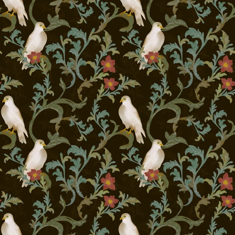 Ornate White Birds Pattern by Josie George — canvas wall art