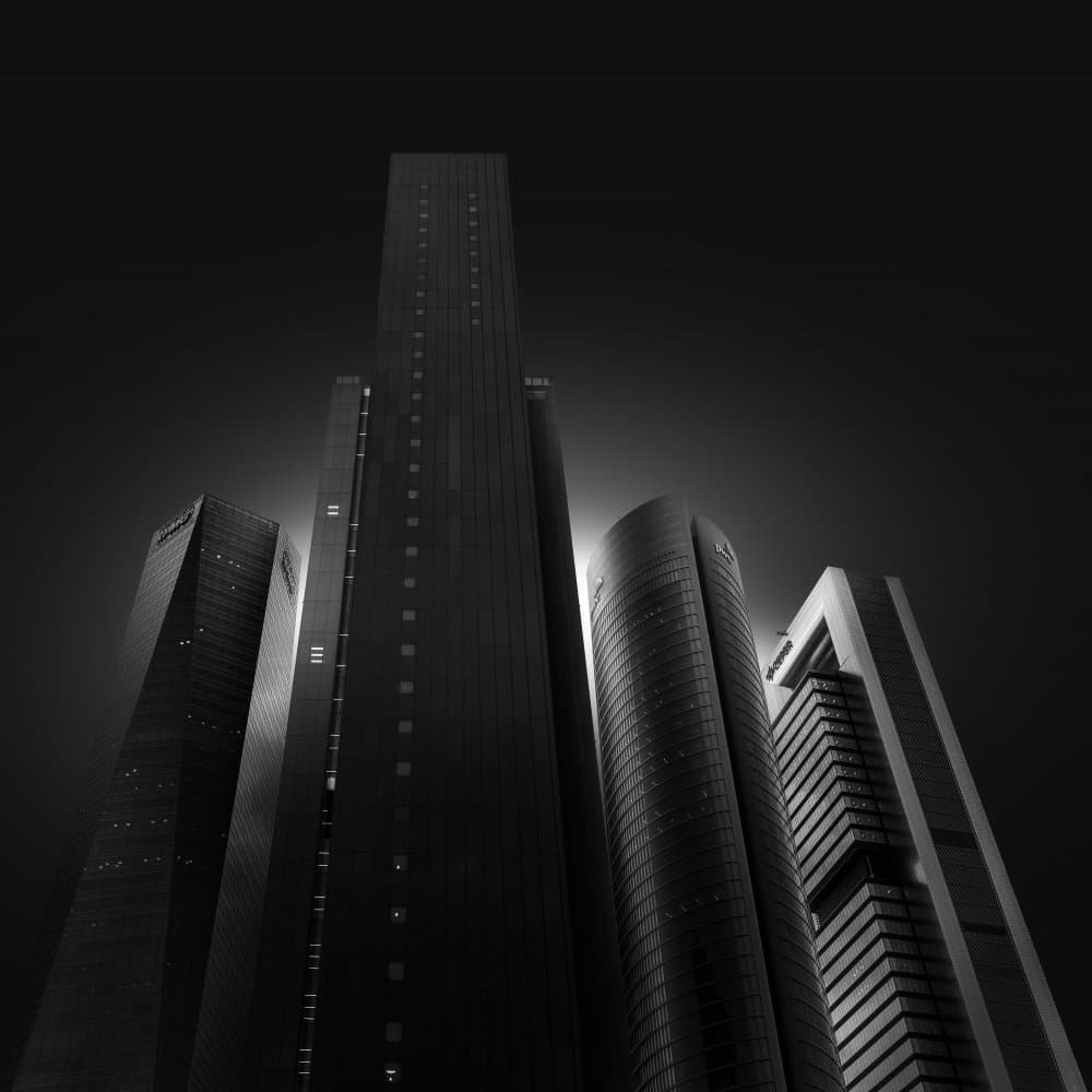 Monochrome City Towers by Jorge Ruiz Dueso — canvas wall art