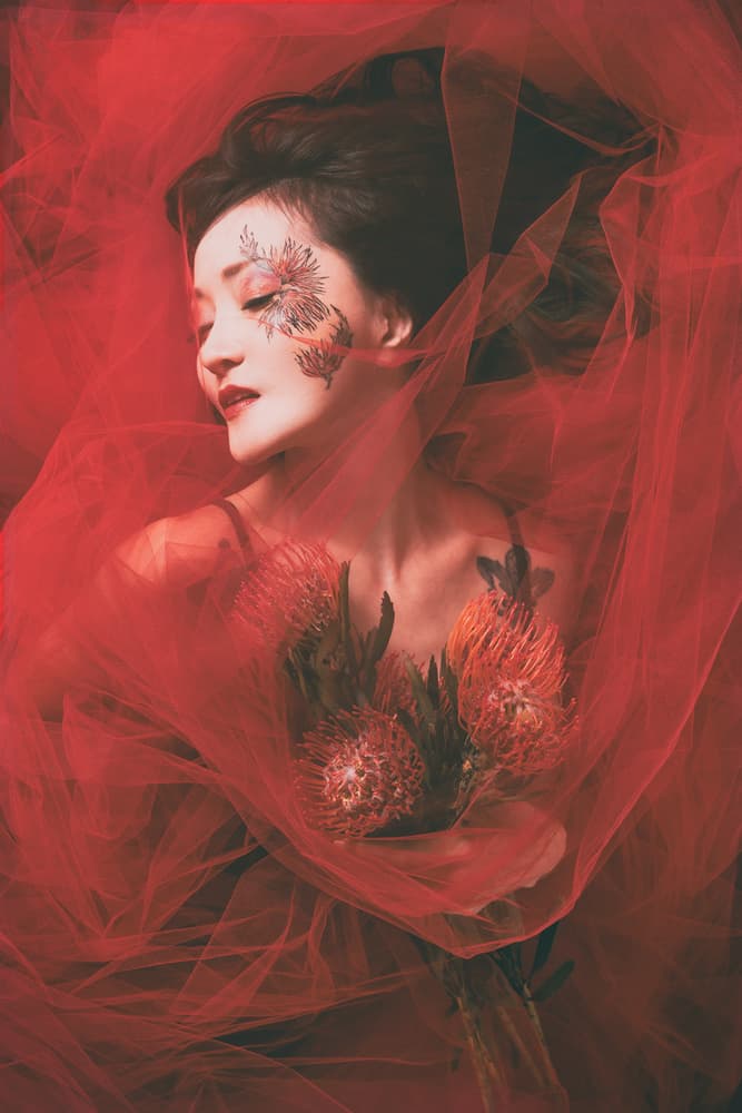 Red Floral Woman by Daisuke Kiyota — canvas wall art