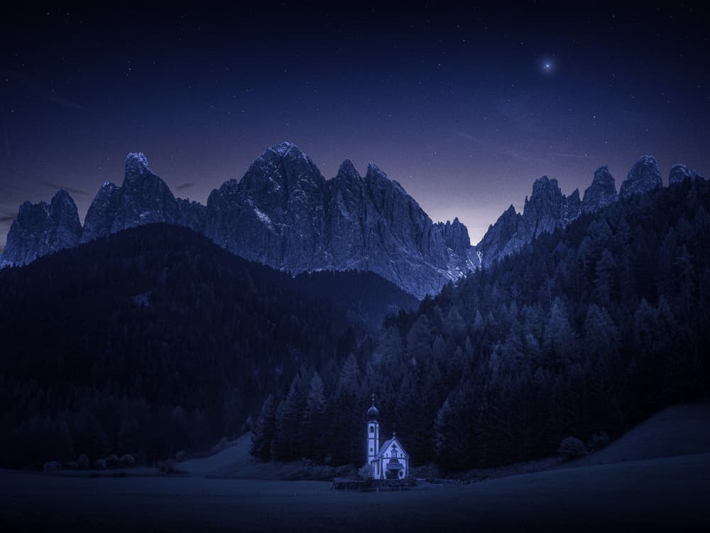 Starry Night Mountain Chapel by David Ilkovic EP AFIAP — canvas wall art