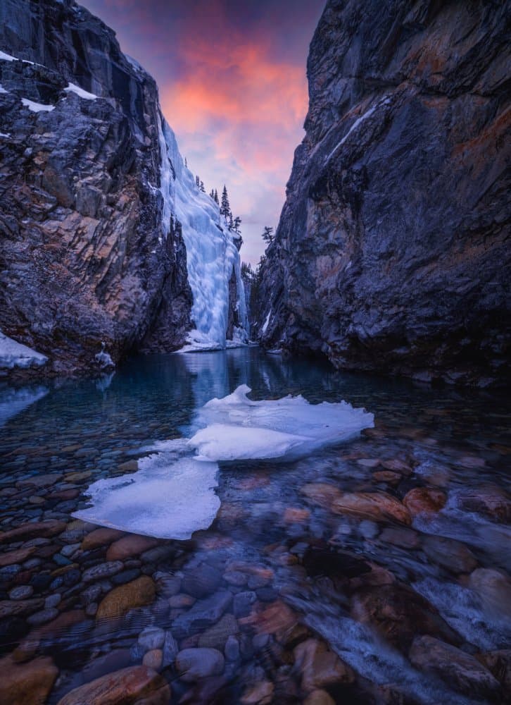 Frozen Canyon Waterfall by Jenny L. Zhang — canvas wall art