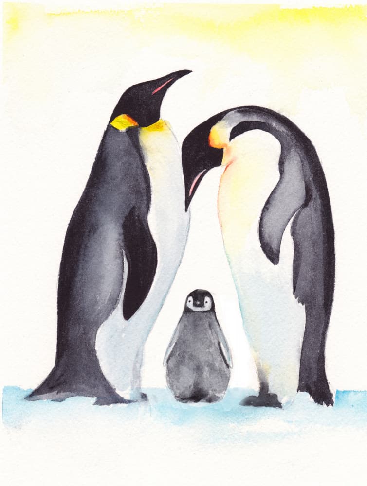 Gentle Penguin Family by Christine Lindstrom — canvas wall art