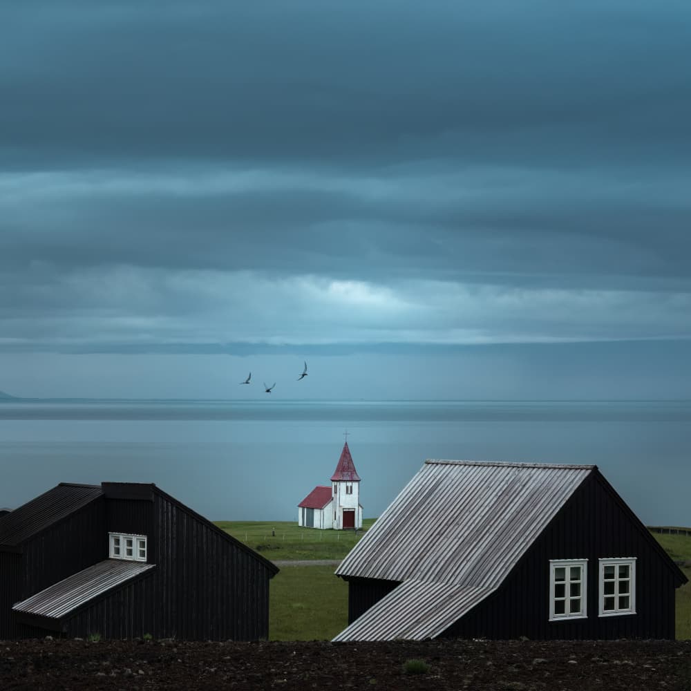 Moody Coastal Church by Aidong Ning — canvas wall art