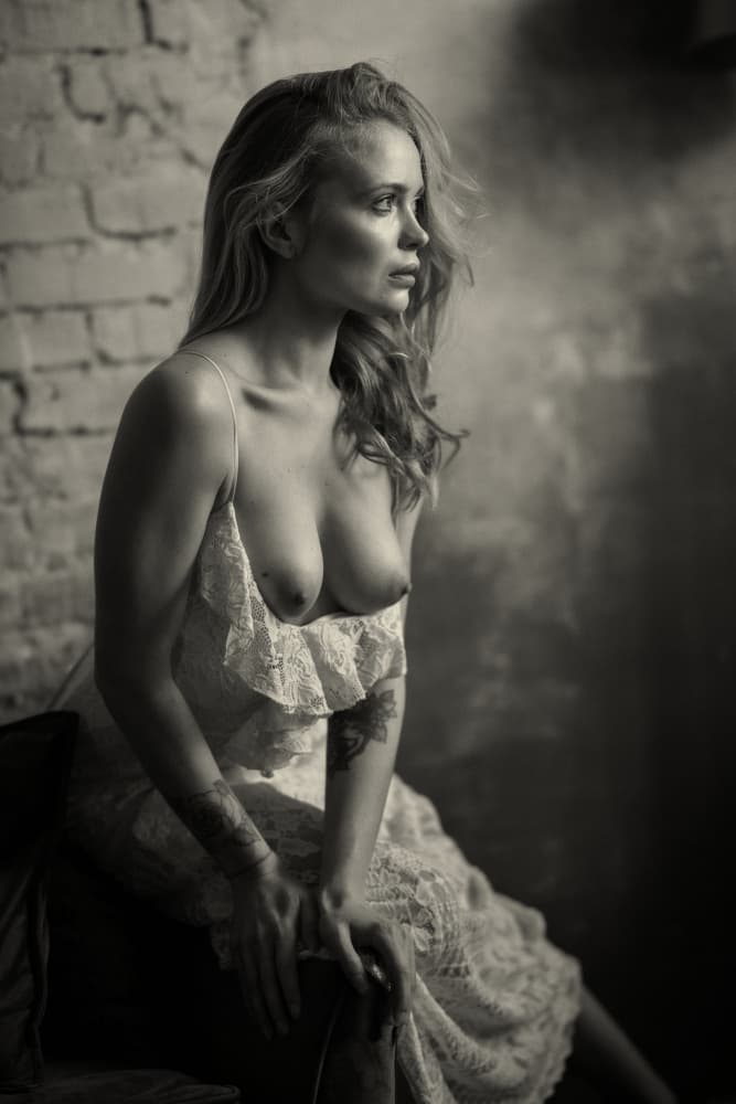 Pensive Woman In Lace by Chris Bos — canvas wall art