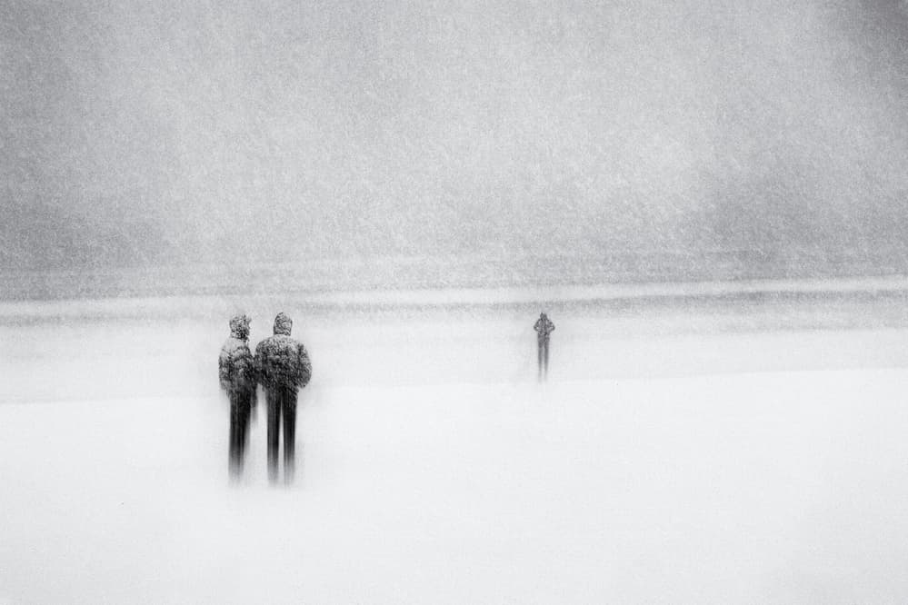 Lone Figures Snowy Landscape by Bruno Flour — canvas wall art