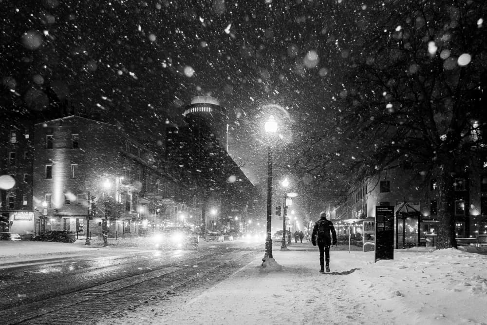 Snowy City Night Walk by Michiko Ôtomo — canvas wall art