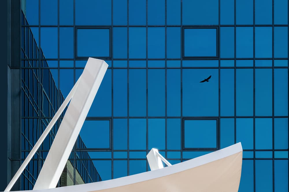 Modern Blue Architecture Bird by Theo Luycx — canvas wall art