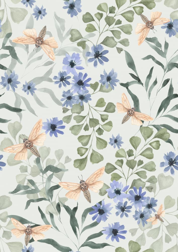 Watercolor Moths and Flowers by Linda Sitniece — canvas wall art