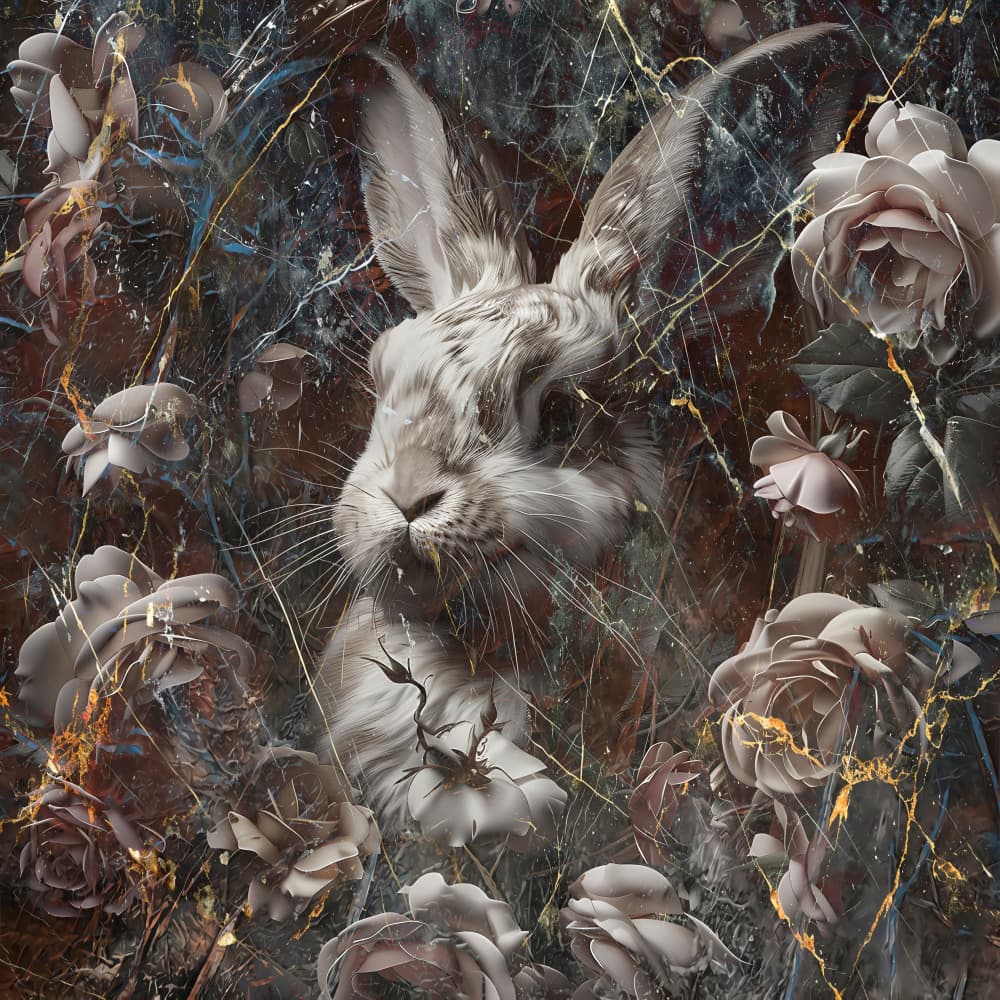 Bunny Vintage Art Illustration Wallart 1 by Rafal Kulik — canvas wall art