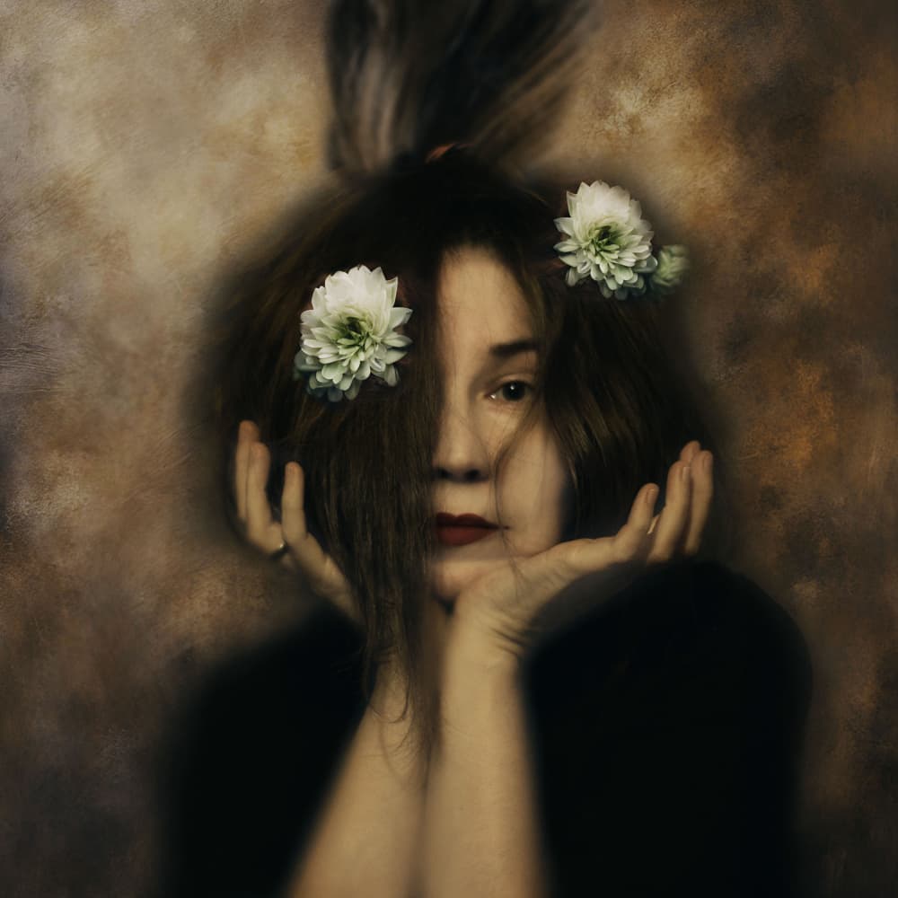 Pensive Woman White Flowers by Ewa Całkosińska-Kajzer — canvas wall art