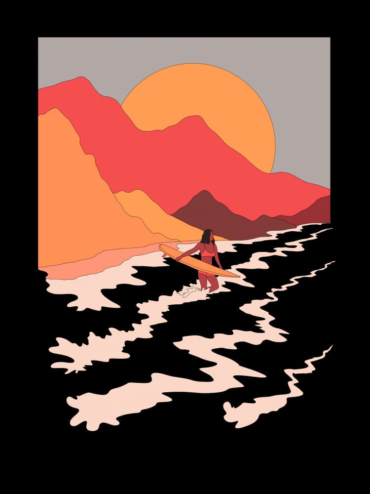 Mountain Sunset Surfer by Stephen Wade — canvas wall art