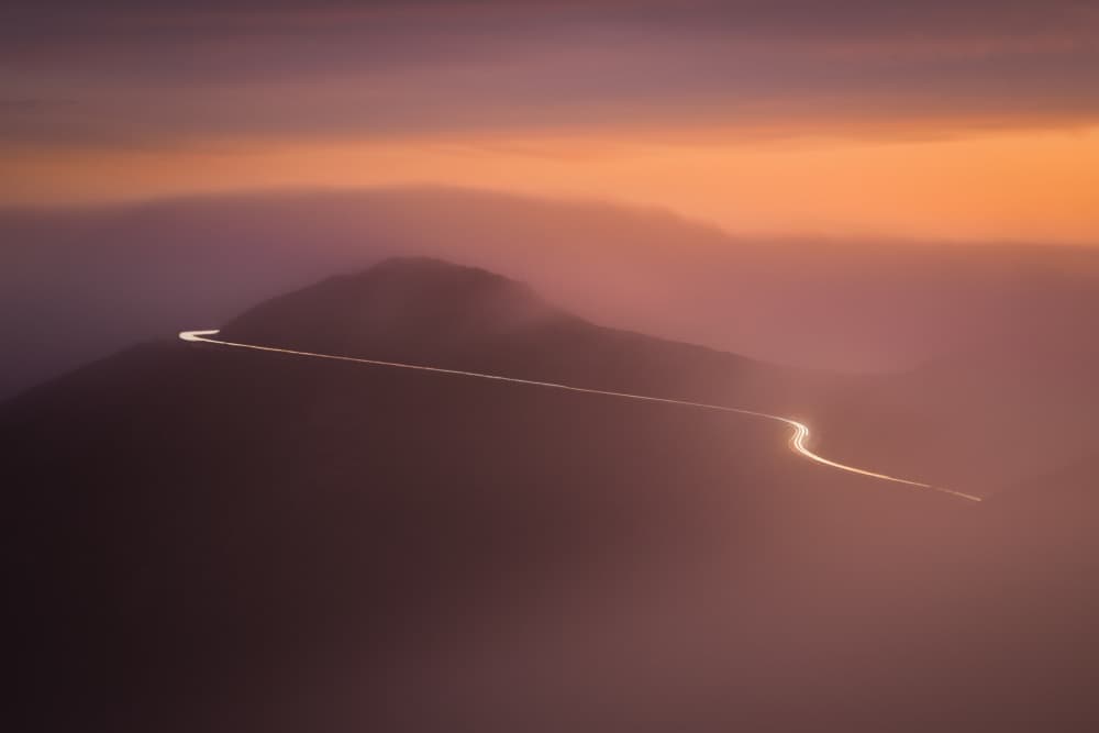 Misty Mountain Road Glow by Chengming — canvas wall art