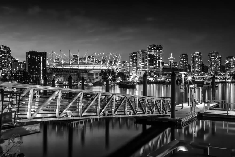 City Harbor Night Reflections by Melanie Viola — canvas wall art