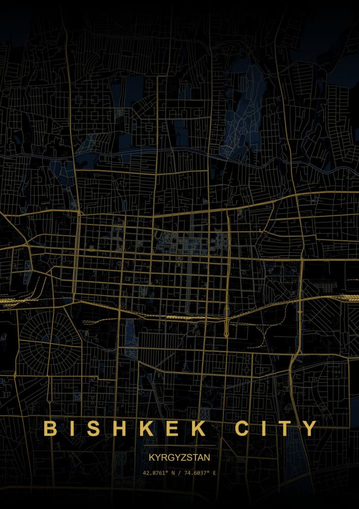 Golden Bishkek City Map by HUGO — canvas wall art