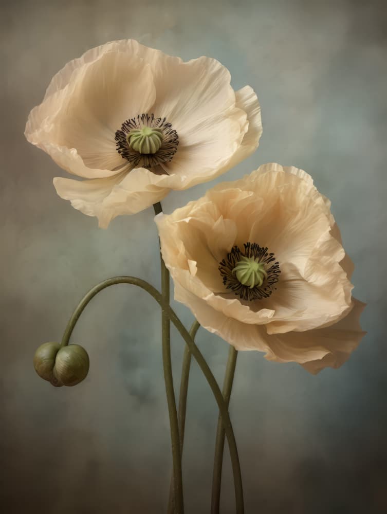 Delicate Cream Poppies by Bilge Paksoylu — canvas wall art