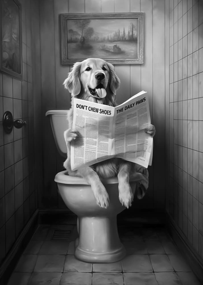 Golden Retriever Bathroom Break by Andreas Magnusson — canvas wall art