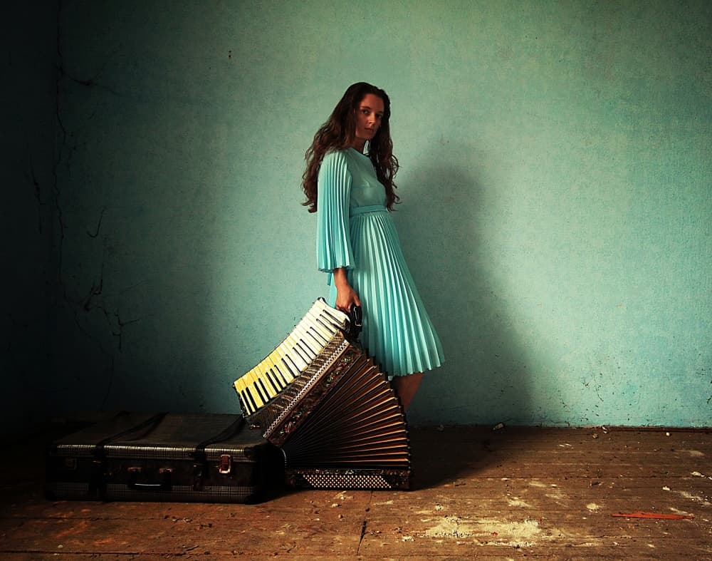 Blue Room Accordionist by mario grobenski - psychodaddy — canvas wall art