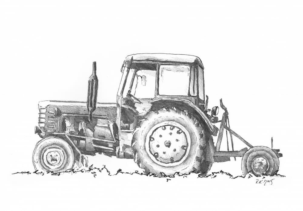Vintage Farm Tractor Drawing by Kulik — canvas wall art