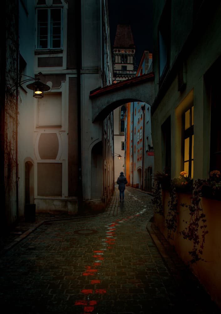 Night Alley Red Hearts by Hans Günther — canvas wall art