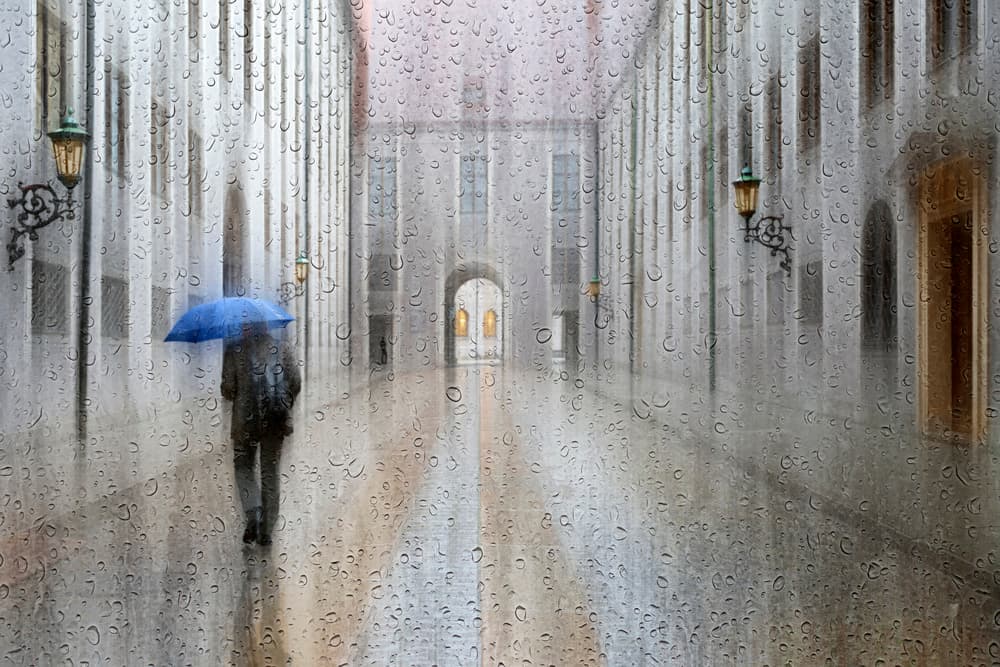 Blue Umbrella Walk by Roswitha Schleicher-Schwarz — canvas wall art