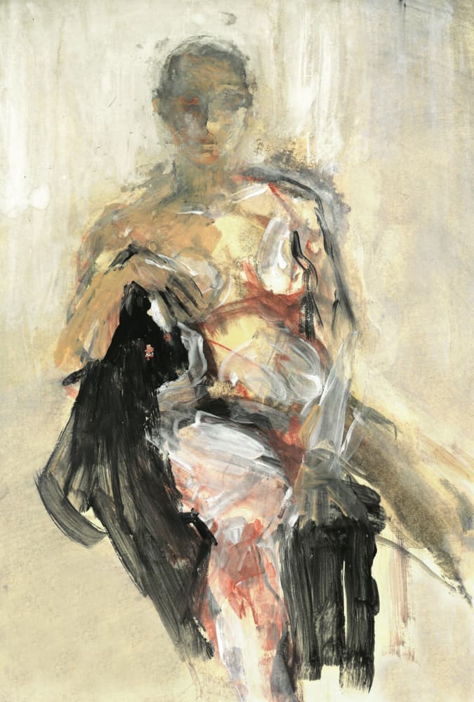 Abstract Woman and Black Cat by Ute Rathmann — canvas wall art