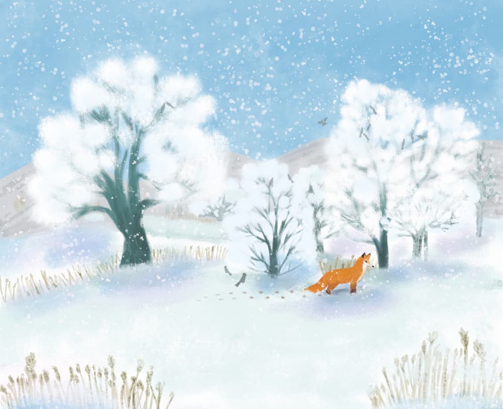 Snowy Winter Fox by Aliya Putrus — canvas wall art