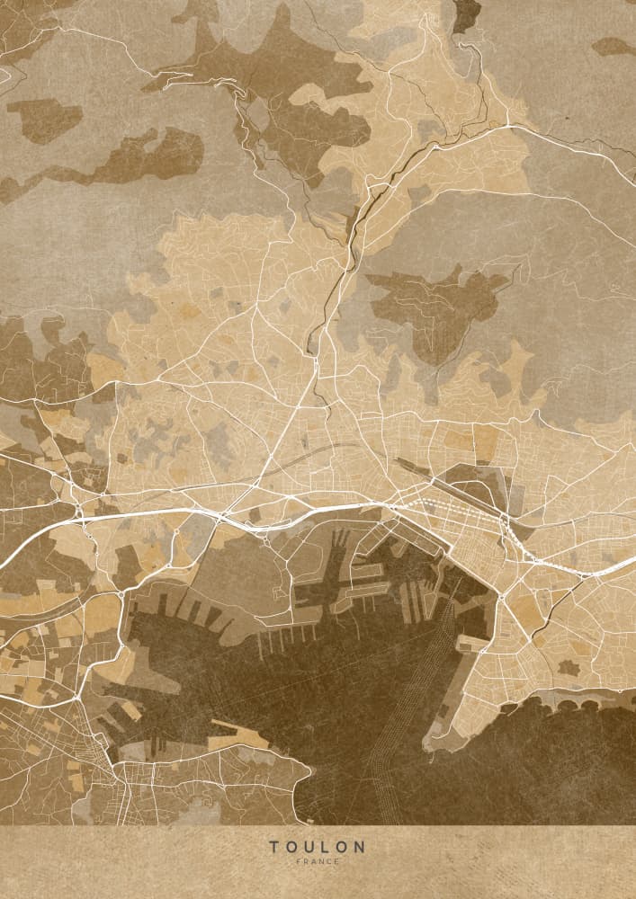 Vintage Toulon Map by Rosana Laiz Blursbyai — canvas wall art