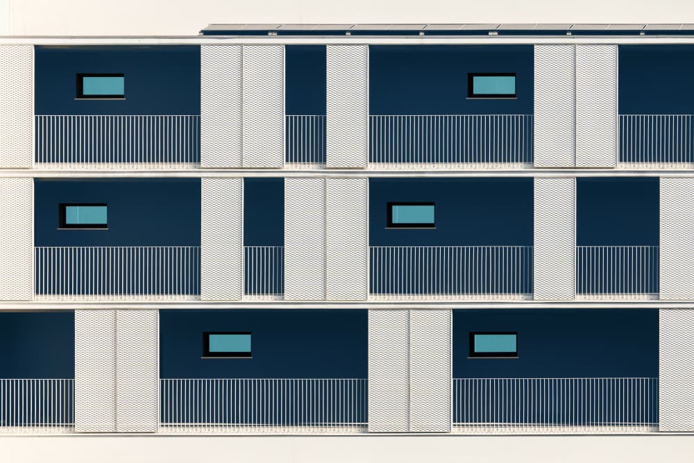 Blue Geometric Facade by Andrea Comari — canvas wall art