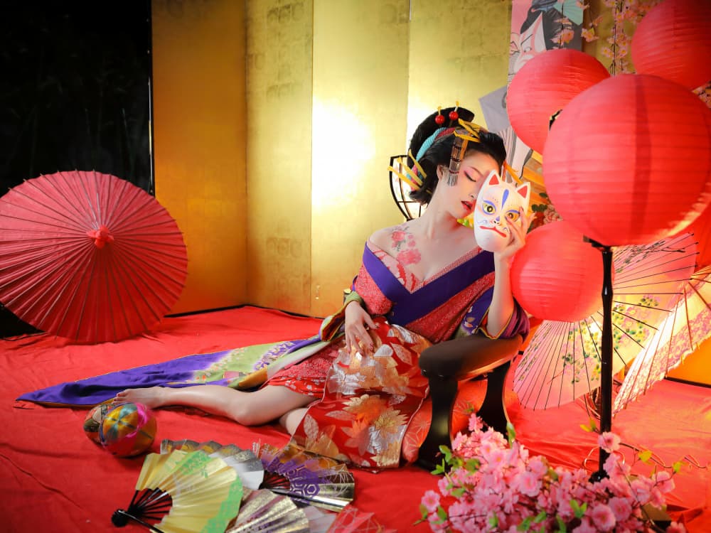 Japanese Geisha Fox Mask by boss — canvas wall art