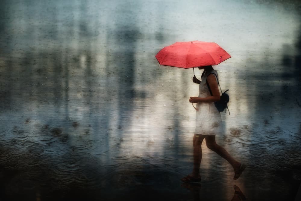 Woman With Red Umbrella by Charlaine Gerber — canvas wall art