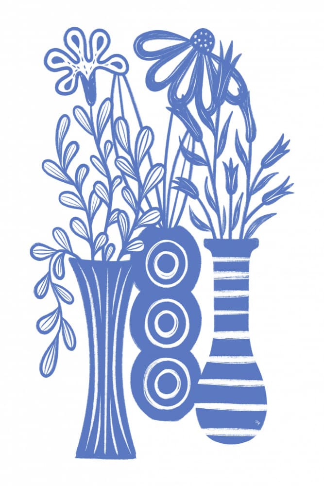 Blue Botanical Vases by Martina — canvas wall art