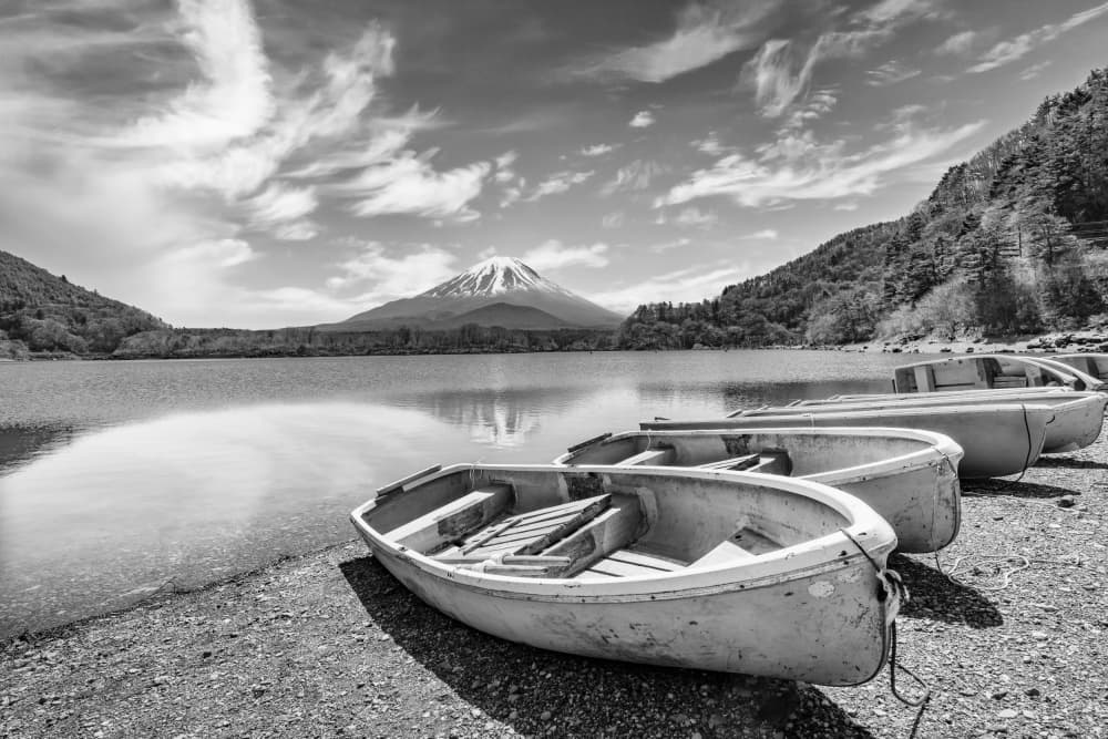 Iconic Fuji Lake Boats by Melanie Viola — canvas wall art