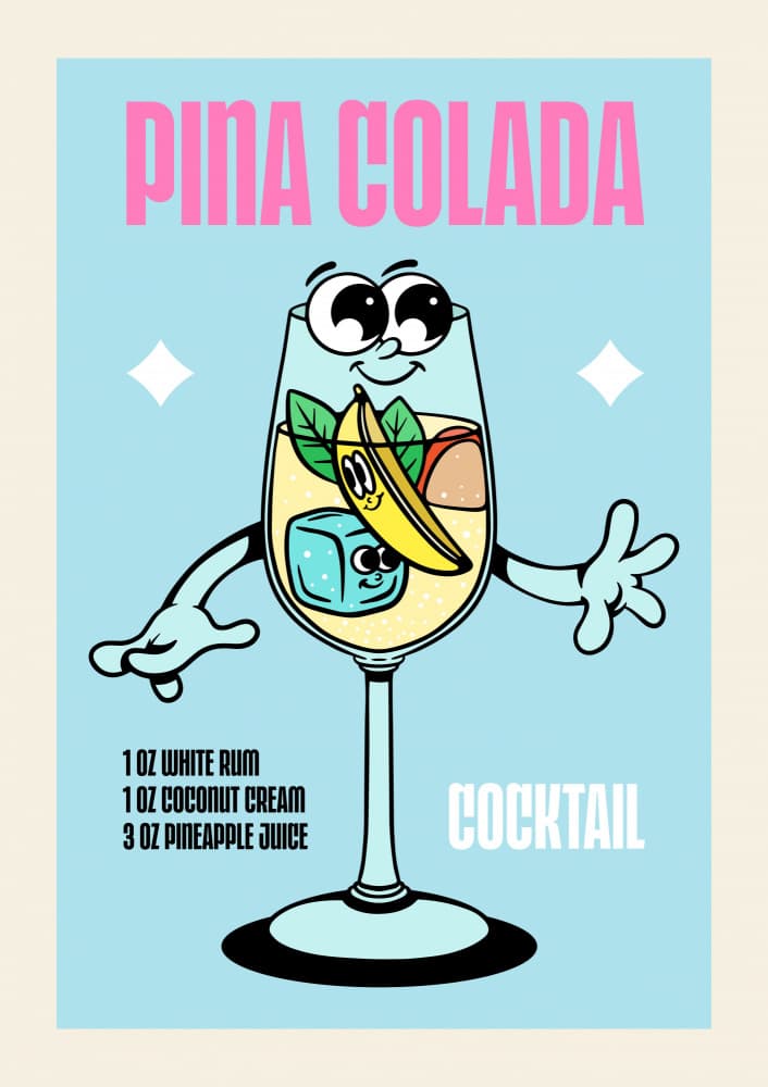 Happy Pina Colada Cocktail by Alina Shulhouskaya — canvas wall art