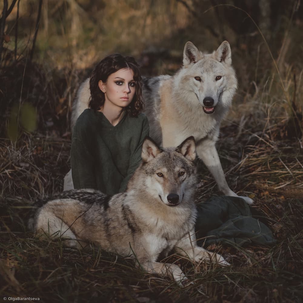 Wild Woman Wolves by Olga Barantseva — canvas wall art