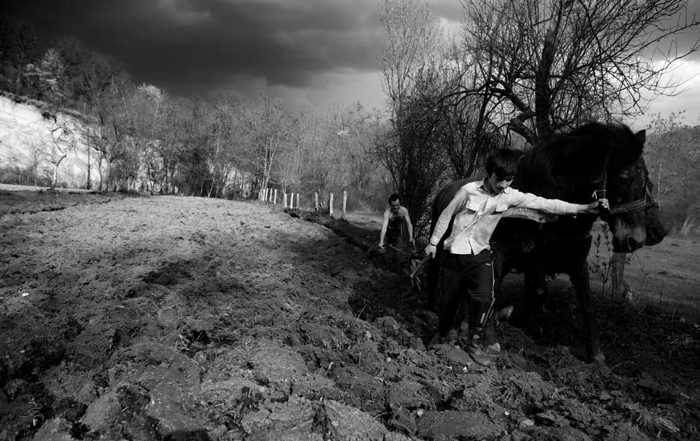 Men Plowing Rural Field by Julien Oncete — canvas wall art