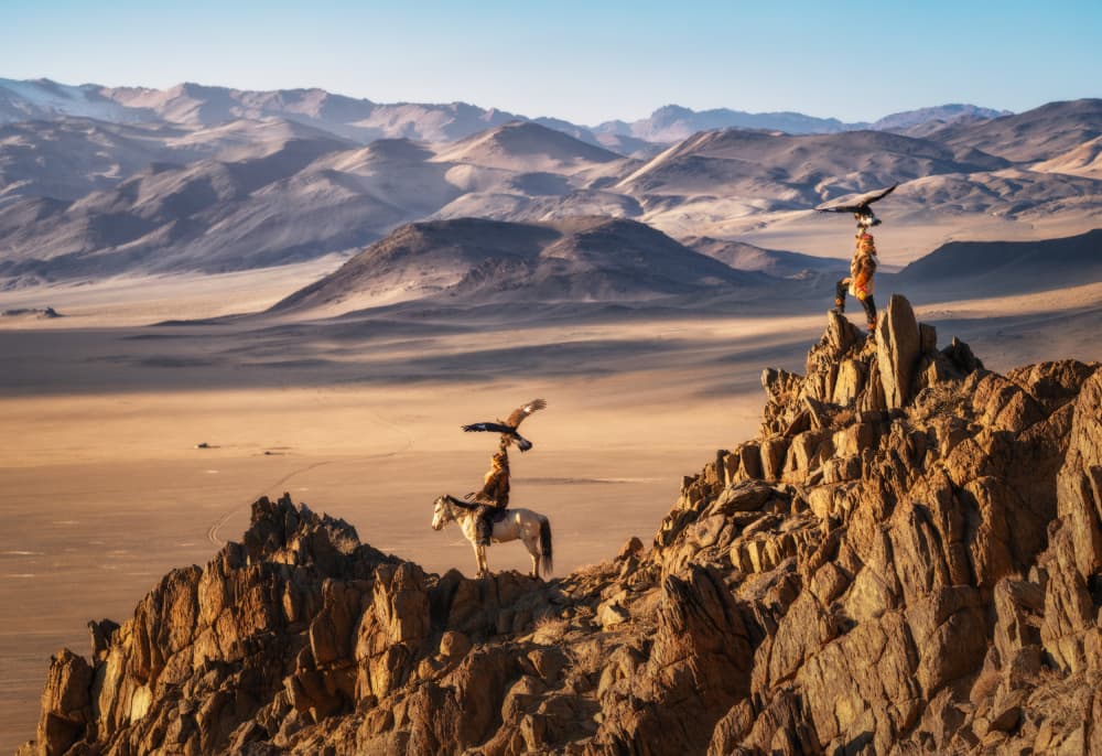 Mongolian Eagle Hunters by Antoni Figueras — canvas wall art