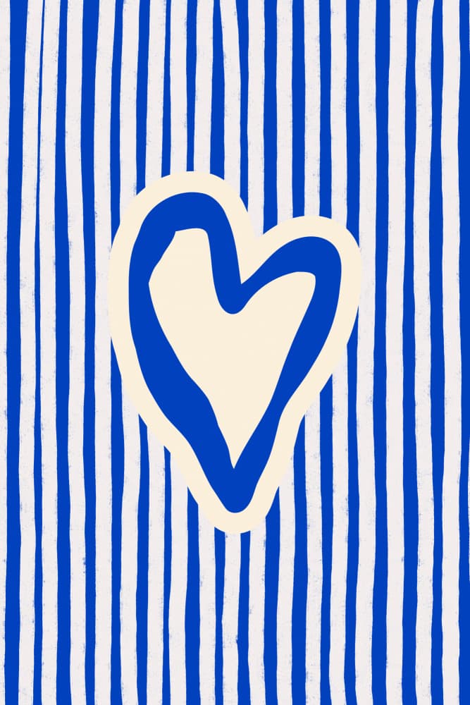 Blue Heart On Stripes by Treechild — canvas wall art