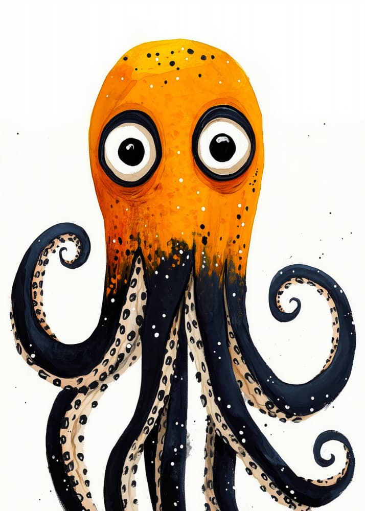 Whimsical Orange Octopus by Justyna Jaszke — canvas wall art