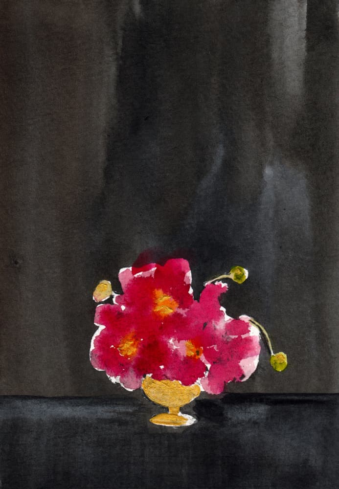 Red Flowers Gold Vase by Christine Lindstrom — canvas wall art