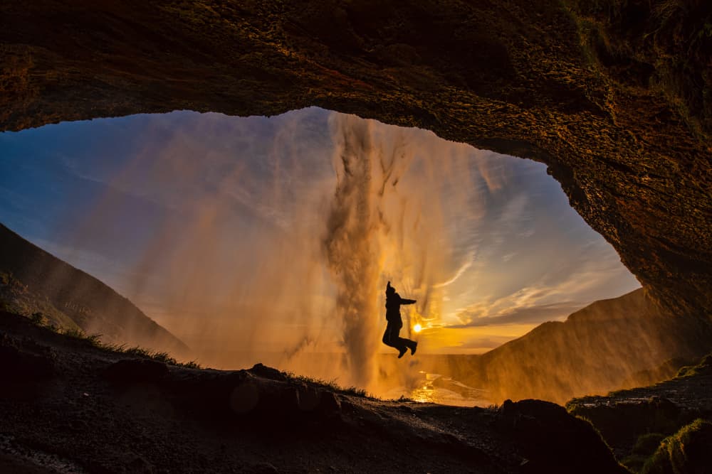 Golden Waterfall Leap by Jay Zhu — canvas wall art
