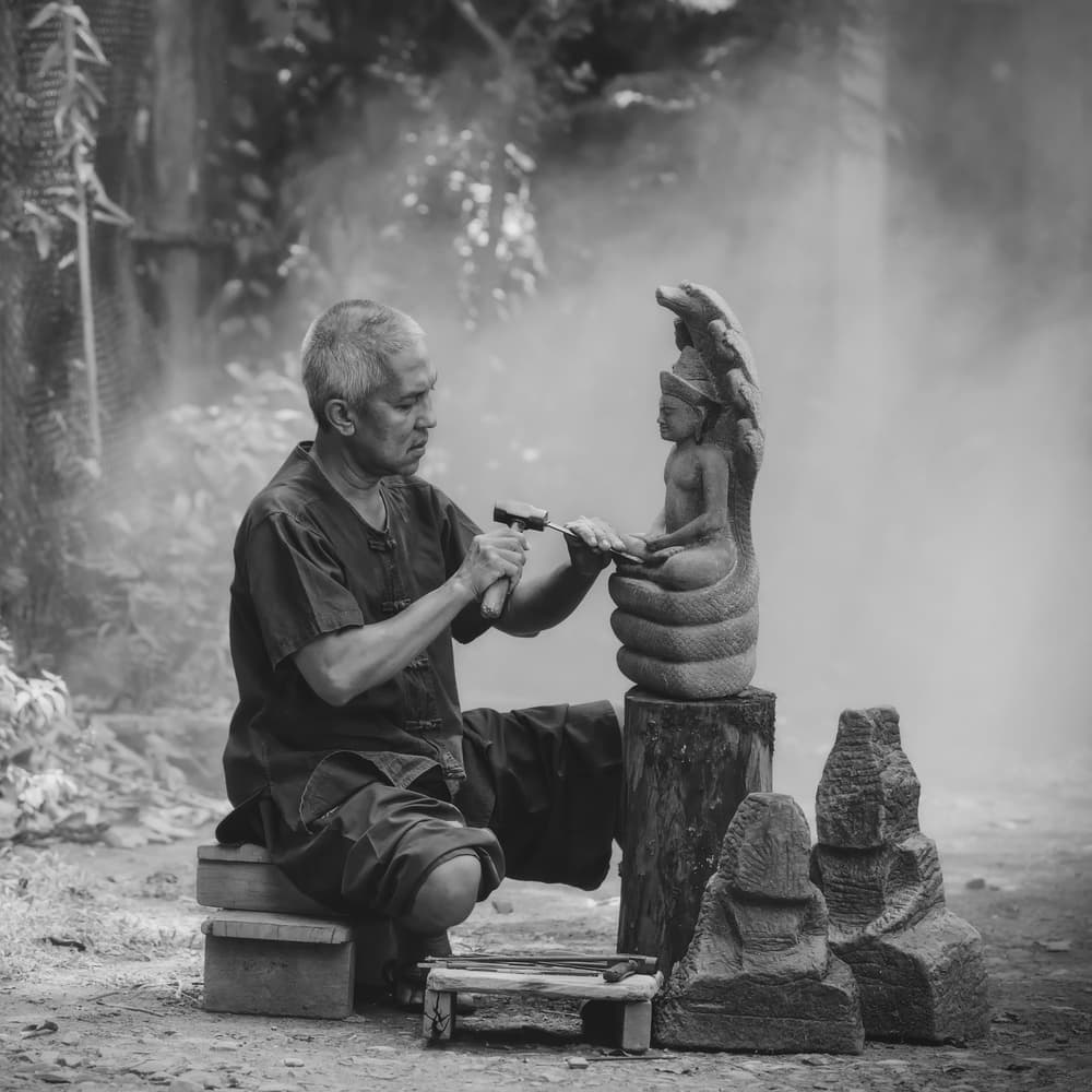 Artisan Carving Naga Buddha by ADIREK M — canvas wall art