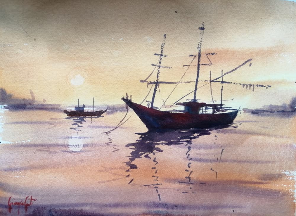 Sunset Boats Reflection by Giorgio Gosti — canvas wall art